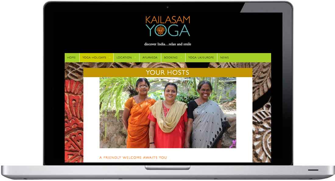 Kailasam Yoga website on laptop
