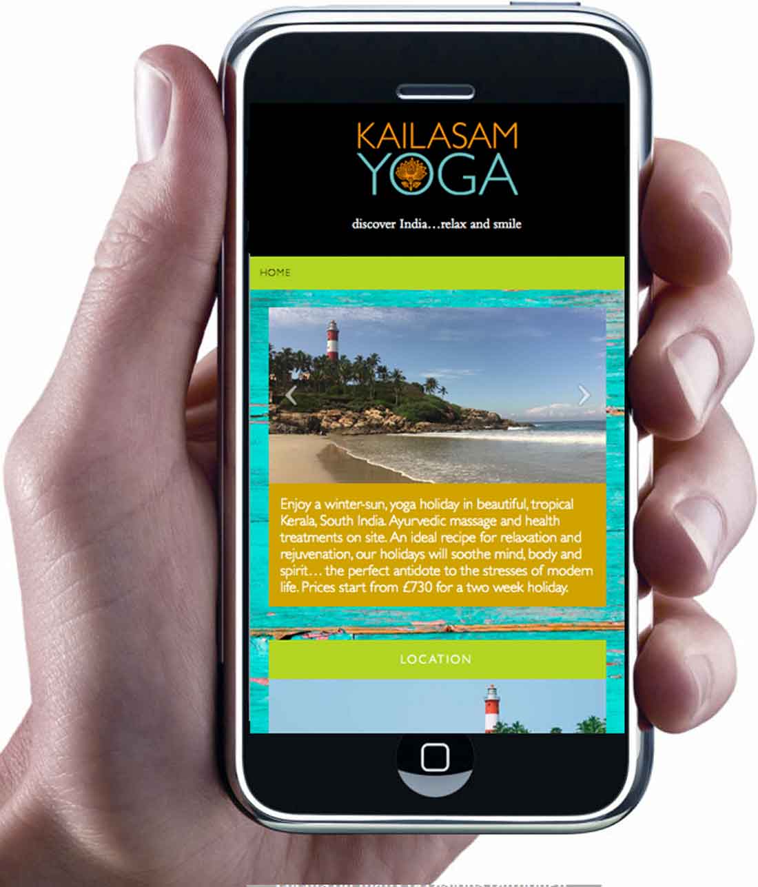 Kailasam Yoga website on smartphone