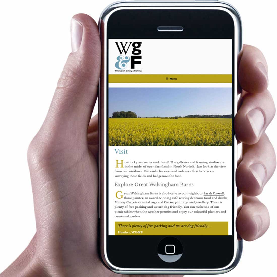 Walsingham Gallery and Framing ecommerce website on iphone