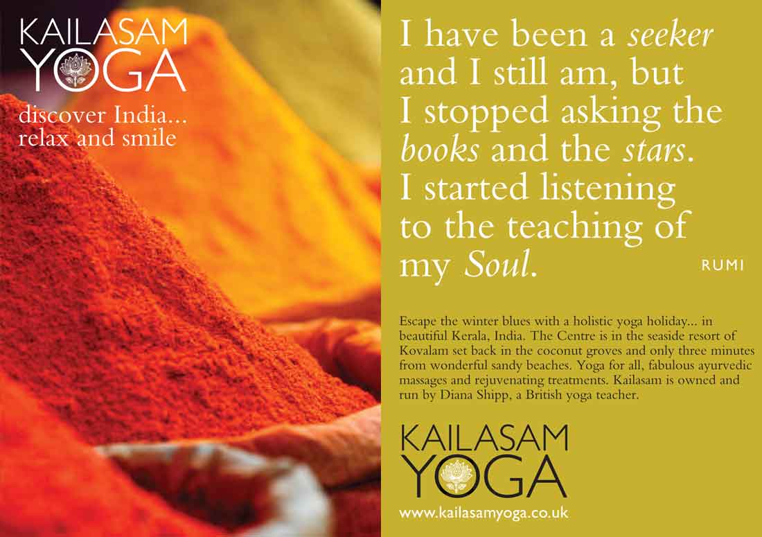 Kailasam Yoga marketing postcards designed by ideology.uk.com