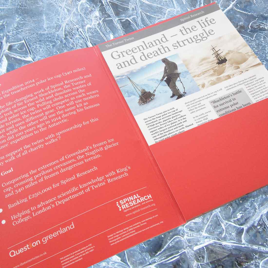 Fundraising Pack for Greenland Trek charity event for Spinal Research designed by ideology design and marketing